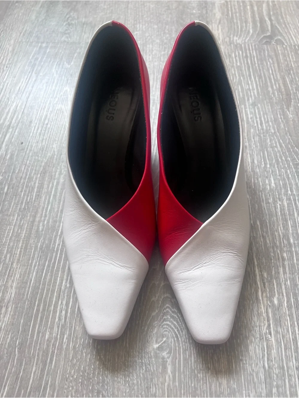 Neous Women’s Two-Tone Red and White Cone Heel Pumps